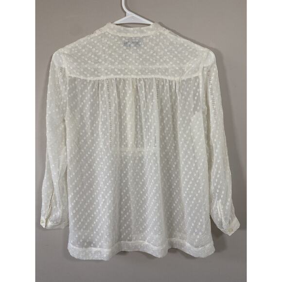 Madewell White Sheer Pleated Blouse Textured Swiss Dot Size XSMALL Relaxed‎ Boxy - Picture 5 of 7